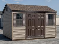 10x12 Storage Shed With Peak Roofline and Java Vinyl Siding